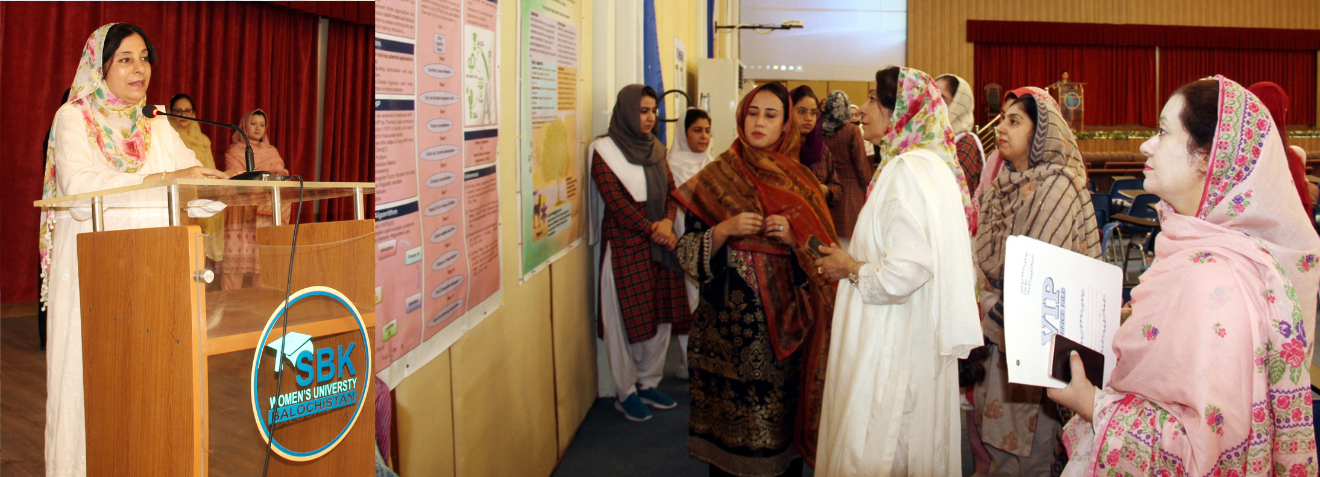 Prof. Dr. Rubina Mushtaq, Vice Chancellor SBKWU inspecting the poster during the poster competition of Basic Sciences Departments organized by ORIC SBKWU.Competition held at SBKWU on 30/6/2025.