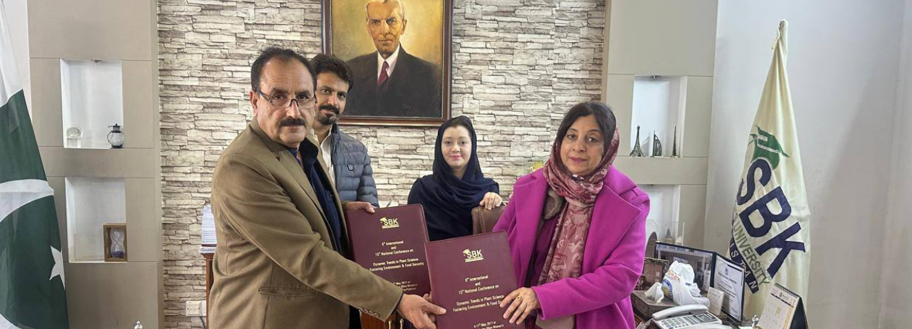 SBKWU & Balochistan Agriculture College Sign MoU Quetta  January 30, 2026. The MoU was signed by Dr. Rubina Mushtaq, Vice Chancellor SBKWU, and Prof. Abdul Razzaq Reki, Principal BAC, in the presence of Dr. Raheela Manzoor, Registrar SBKWU, and Mr. Ali Gul Sarparrah, Deputy Registrar.